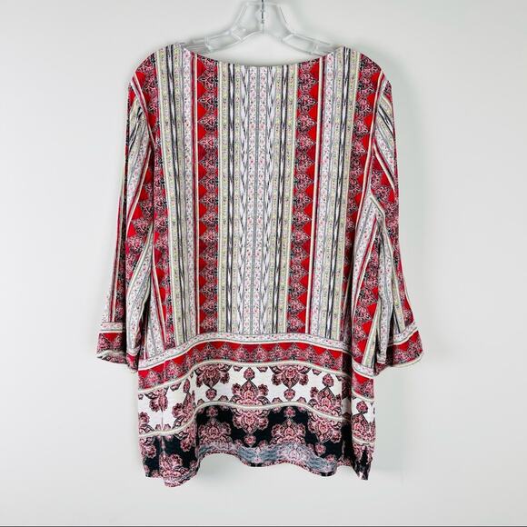 J. Jill red white boho floral lightweight 3/4 sleeve top medium - Picture 9 of 9